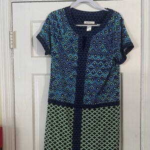 Laundry By Shelli Segal Navy and Lime Patterned Dress